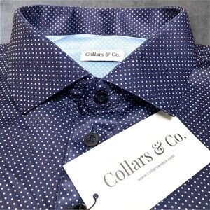 Collars & Co Polo Shirt Mens 2XL Blue Polka Dot Dress Collar Preppy Golf NWT